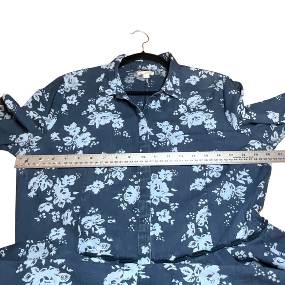 GAP 100% Cotton Floral Chambray Button Front Shirt Dress 3/4 Sleeves Pockets L - Picture 7 of 12
